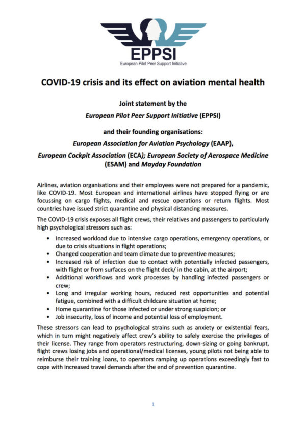 COVID‐19 Crisis and Its Effect on Aviation Mental Health