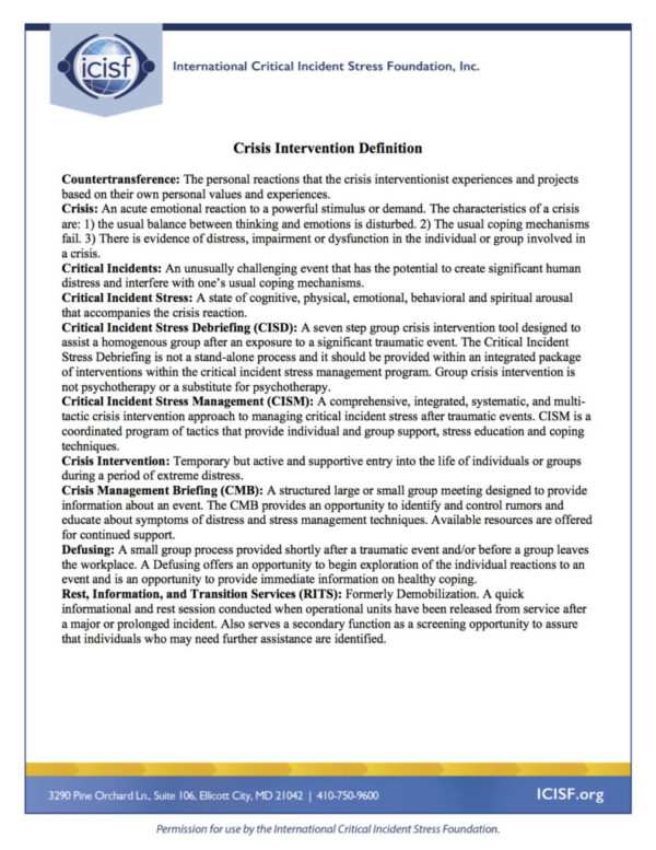 Crisis Intervention Definitions