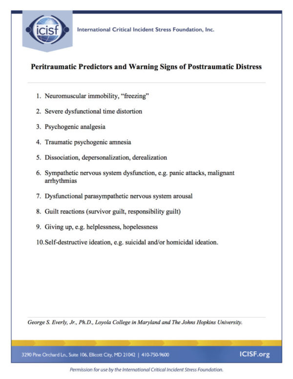 Peri-Traumatic Predictors and Warning Signs of Post-Traumatic Distress