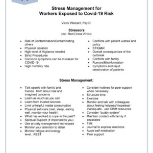 Stress Management for Workers Exposed to COVID-19 Risk
