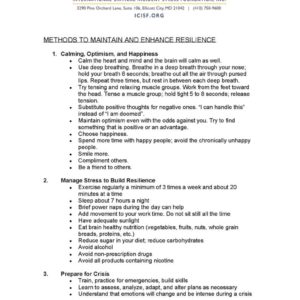 METHODS TO MAINTAIN AND ENHANCE RESILIENCE