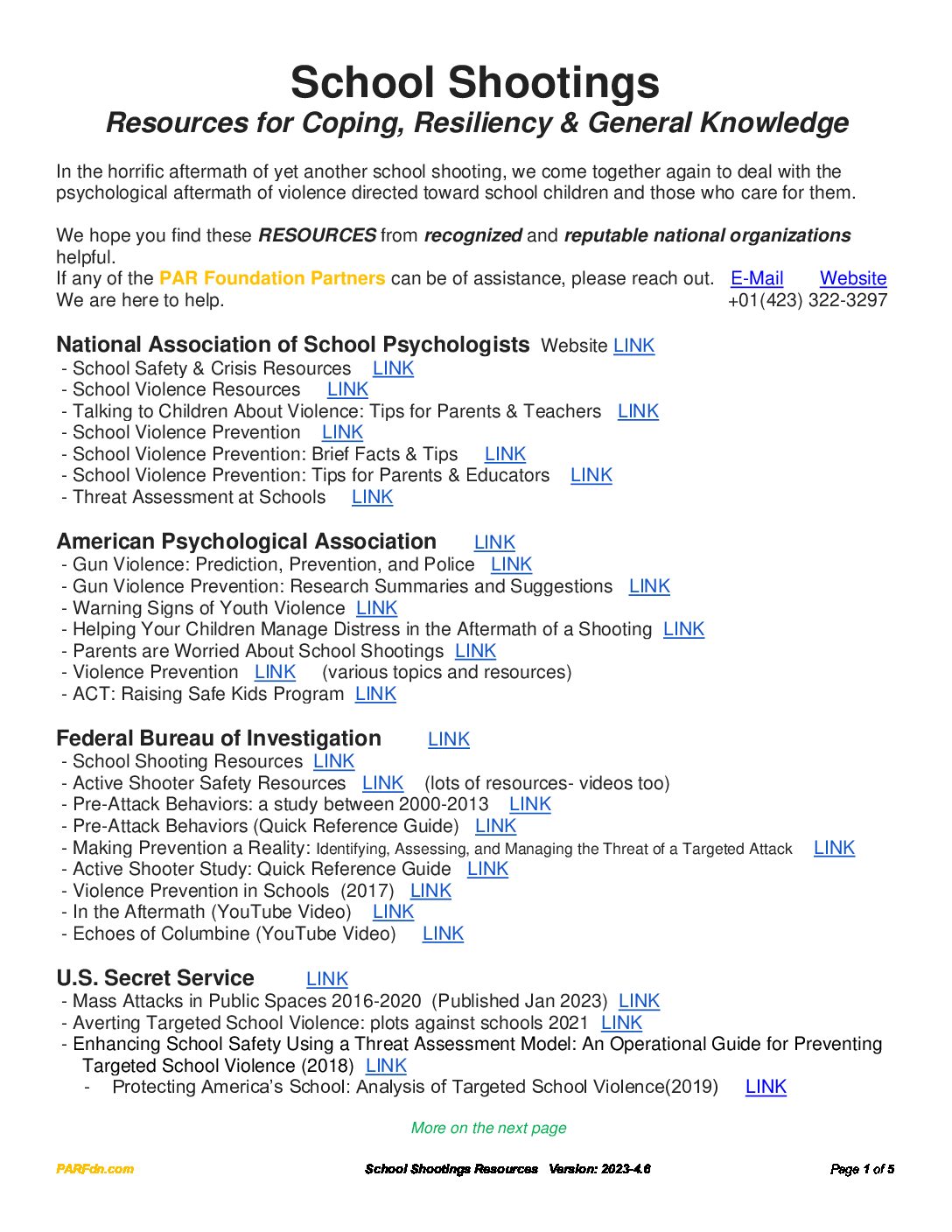 School Shooting Resources