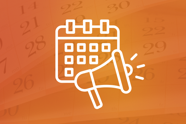 Calendar and megaphone on orange background