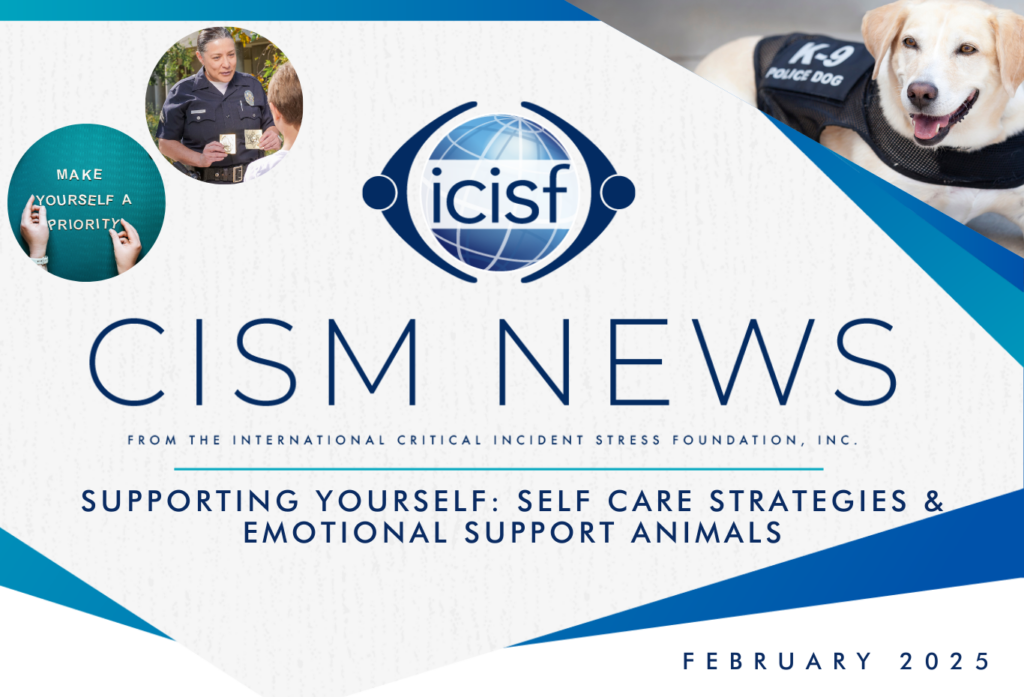 CISM self care and support animals newsletter cover.