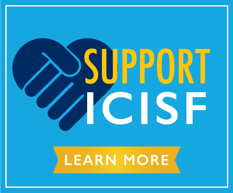 Support ICISF campaign logo with blue hand graphic.
